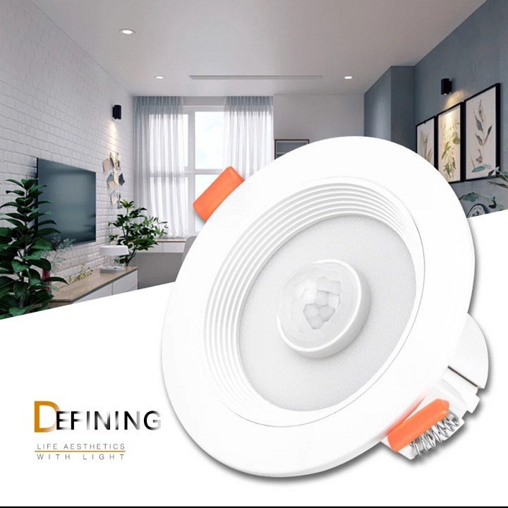 Đèn LED Âm trần Downlight cảm ứng hồng ngoại - 7w 90mm
