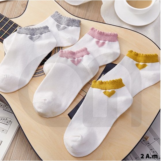 Tất Vớ Cổ Ngắn Nữ Họa Tiết Trái Tim Cực Dễ Thương Vải Cotton Màu Trắng Cổ Nhiều Màu Đẹp Thời Trang