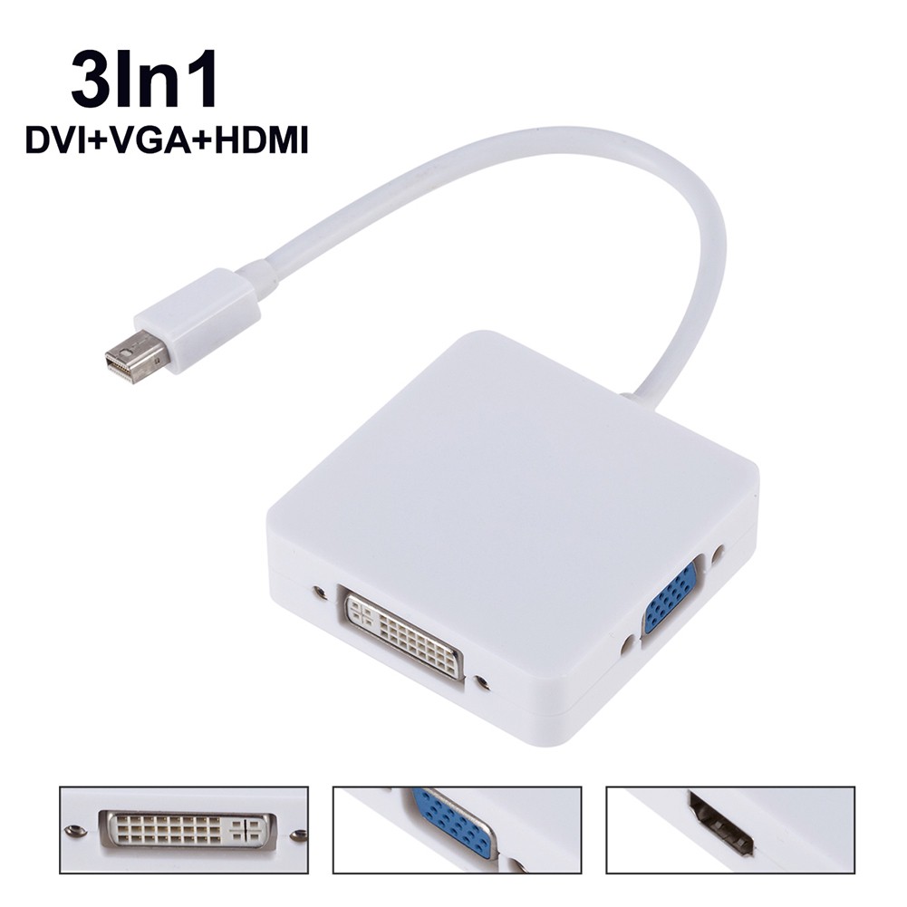 3in1 Mini Display Port DP to DVI VGA HDMI Adapter Cable for MacBook Thunderbolt