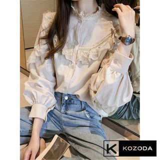 Hot Áo sơ mi kiểu nữ màu trắng đẹp dài tay phong cách ulzzang vintage hàn quốc cao cấp họa tiết ren kozoda sm16 đẹp