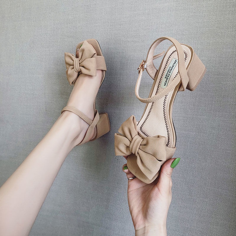 Xăng đan Cao Gót Đế Vừa Phối Khóa Gài Đính Nơ Thời Trang 2020 Cho Nữ