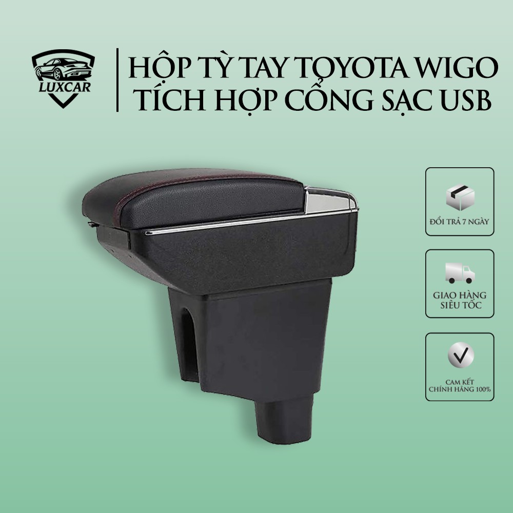 Hộp tỳ tay xe TOYOTA WIGO tích hợp cổng sạc USB | Chất liệu da PU cao cấp