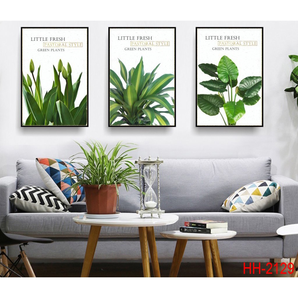 Combo tranh treo tường lá xanh- Tranh treo tường giá xưởng -Tặng kèm đinh 3 chân chuyên dụng không cần khoan tường