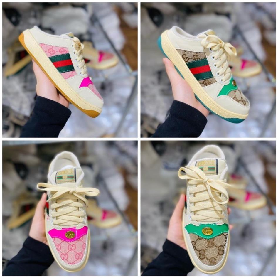 Giày sục nữ 𝐆𝐮𝐜𝐜𝐢 Hồng Xanh Tím, Sục Thể thao Sneaker  nữ 3 sọc GC cực chất hàng cao cấp 2022 Full Box Bill