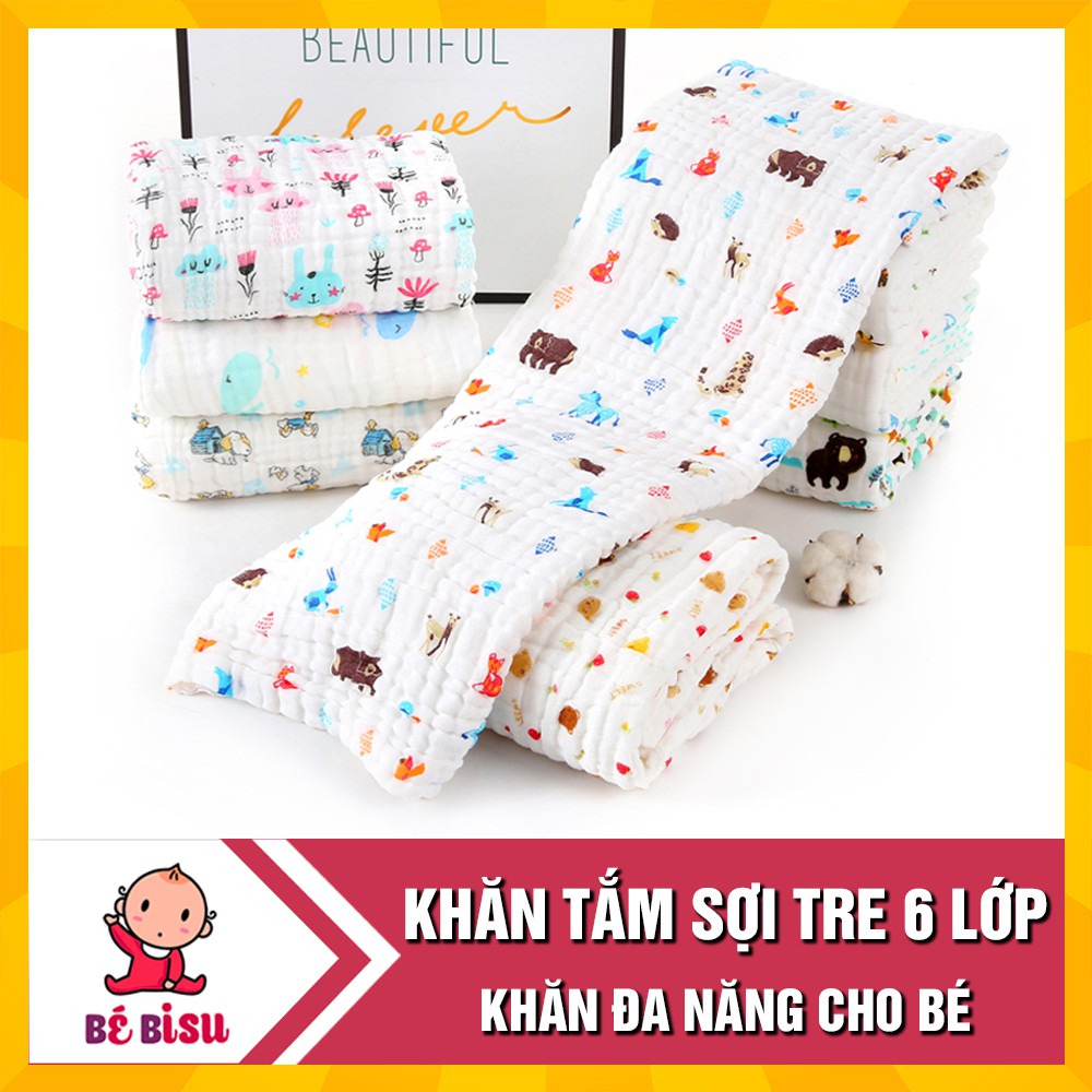 Khăn Tắm Nhăn Sợi Tre 6 Lớp (110x 110cm) siêu mềm đa năng cho bé