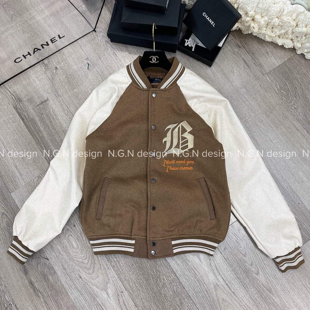ÁO BOMBER DẠ PHỐI TAY CHỮ B