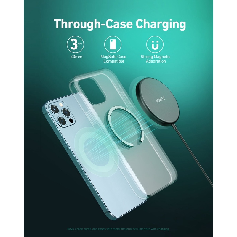 Bộ sạc không dây từ tính sạc nhanh mini 15W chính hãng AUKEY dành cho dòng Pihone13 / 12