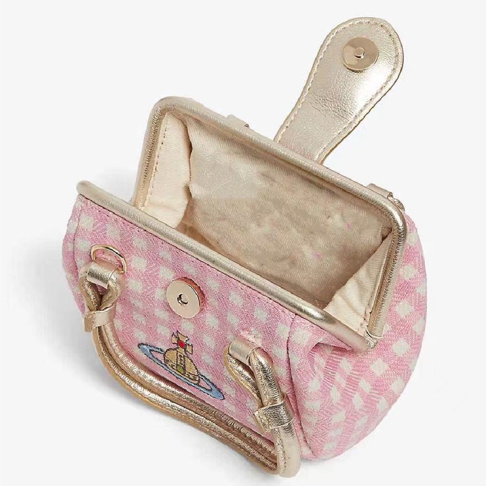 Túi Xách Tay Mini Sọc Ca Rô Màu Hồng Vivienne Westwood Pamela