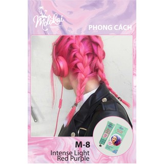Kem nhuộm tóc phủ bạc MOLOKAI màu hồng tím M-8 chiết suất từ thiên nhiên tặng kèm trợ oxy dưỡng 60ml