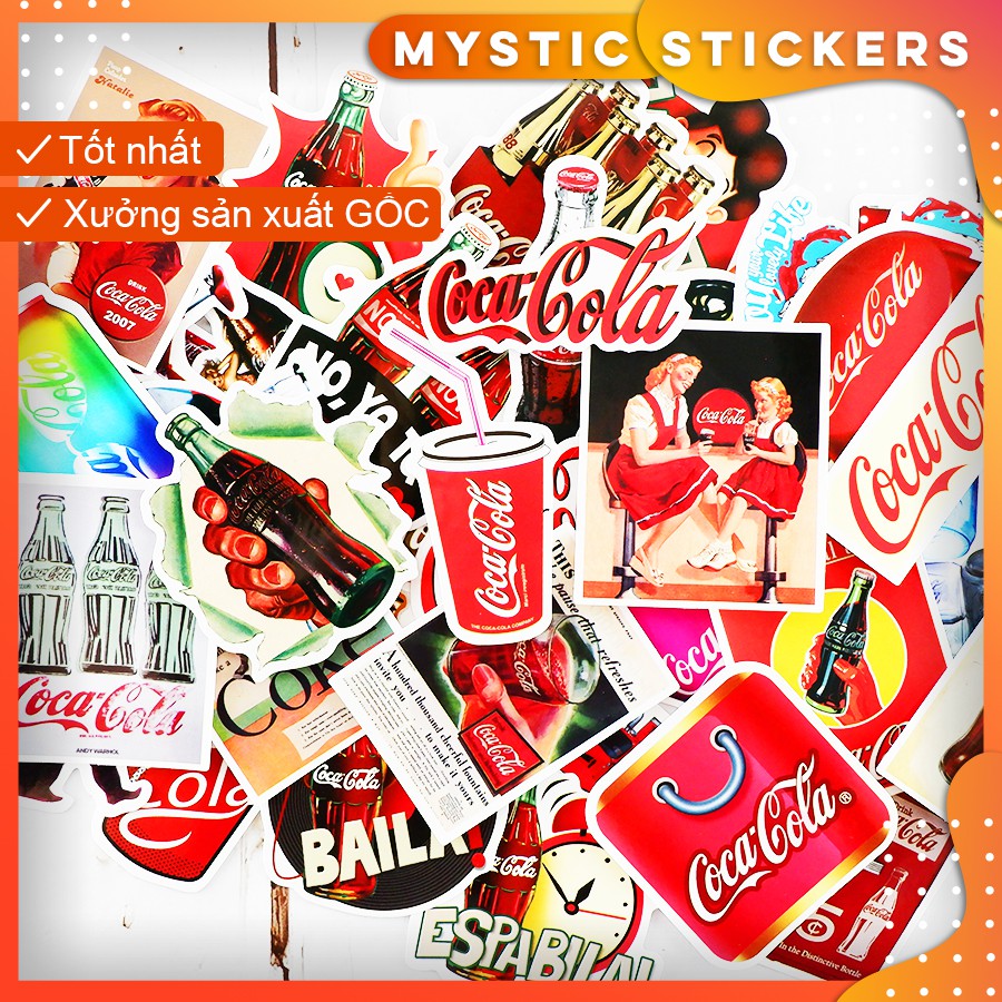 [COCA COLA] 50 Sticker chống nước/dán xe laptop mũ bảo hiểm vali...