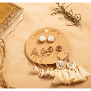 Set 6 đôi bông tai phong cách Hàn Quốc màu pastel