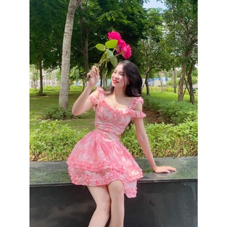 Đầm Xòe Voan Hoa Ngắn Trên Đùi Sang Chảnh - Qúy Phái - Tôn Dáng Siêu xinh tiểu Thư Sành điệu Cho Các Nàng UP