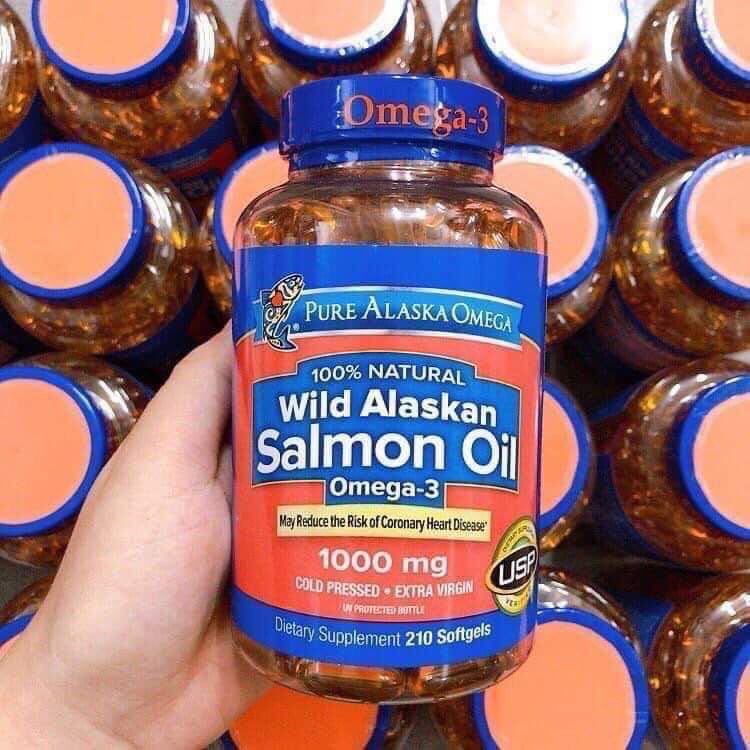 [Date 2021, 210 viên] Viên Dầu Cá Hồi Pure Alaska Omega Wild Alaskan Salmon Oil Omega-3 1000mg hàng Mỹ