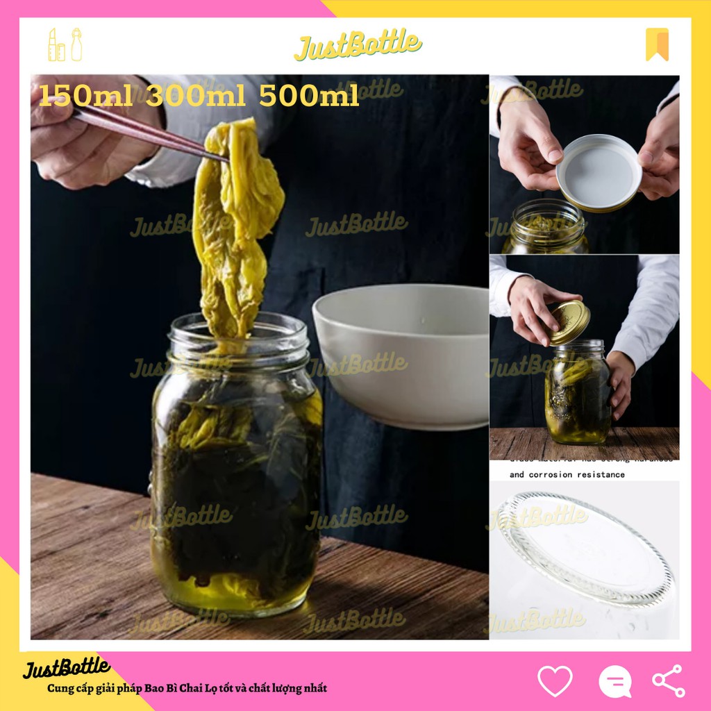 HŨ THỦY TINH MASON bảo quản thực phẩm đựng gia vị nắp nhôm/ Lọ cắm hoa nắp thiết giá rẻ 150ml 300ml 500ml