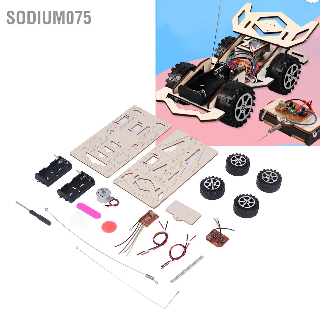 Sodium075 Bộ dụng cụ mô hình ô tô tự làm Động cơ điện Điều khiển từ xa Ô bằng gỗ Đồ chơi xây dựng STEM Khoa học giáo dục Quà tặng dành cho thanh thiếu niên
