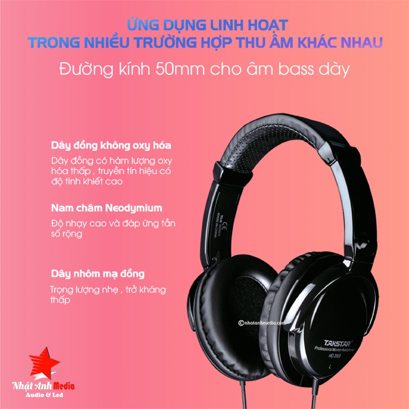 Tai Nghe Kiểm Âm TAKSTAR HD2000, Tai Nghe Chụp Tai, Âm Thanh Sống Động Trung Thực Bảo Hành 12 Tháng