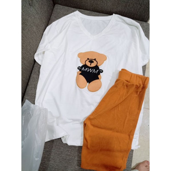 Set ngố xẻ tà gấu thêu cá tính hot ( kèm hình thật )