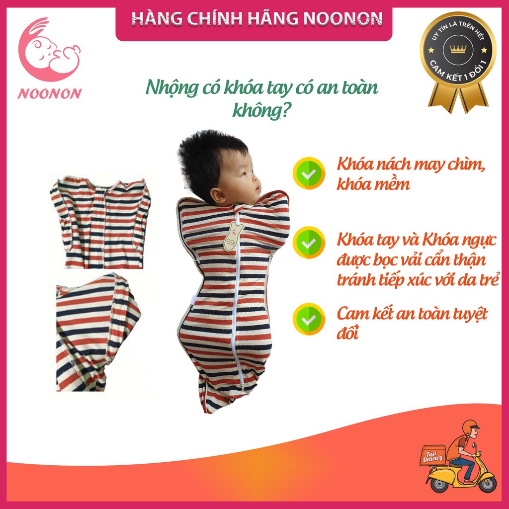 Nhộng Chũn Noonon FREESHIP Có Khoá Tay Cao Cấp , Quấn Ngủ Noonon Giúp Bé Không Giật Mình