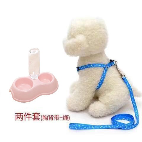 ☬♘{Mua dây và tặng bát} xích cho chó nhỏ, in hình Teddy Bichon, đeo ngực, bát chó, mục đích kép <