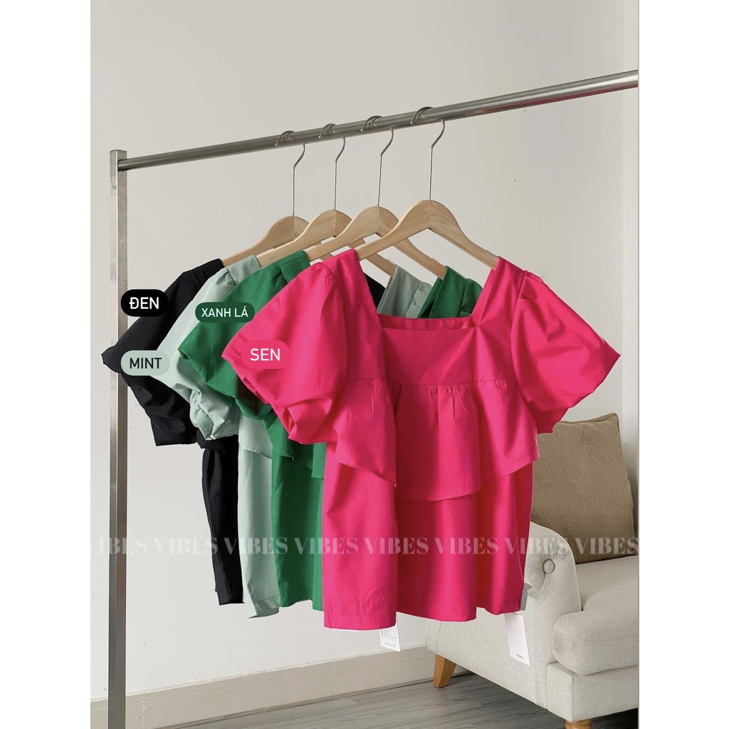 Áo Babydoll Cổ Vuông Bèo Ngực_Av1211 - Tìm Voucher