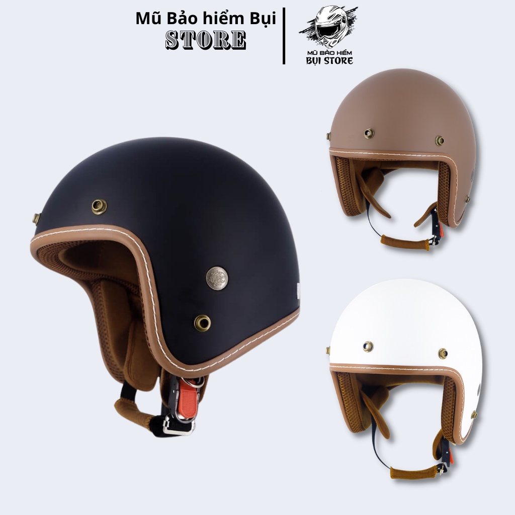 Mũ bảo hiểm 3/4 SRT chính hãng viền chỉ nhiều màu cao cấp - Mũ bảo hiểm phượt viền chỉ lót nâu