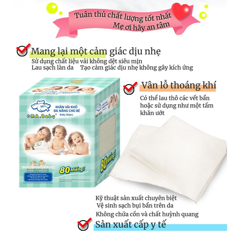 Khăn vải khô đa năng Oma &amp; Baby ( Hộp/ 80 miếng )