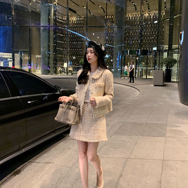 Set áo khoác kèm chân váy dạ Tweed hồng blink blink 😍 🥰 😘