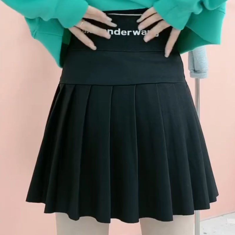 Chân váy chữ a lưng cao màu đen thiết kế xếp ly nữ tính