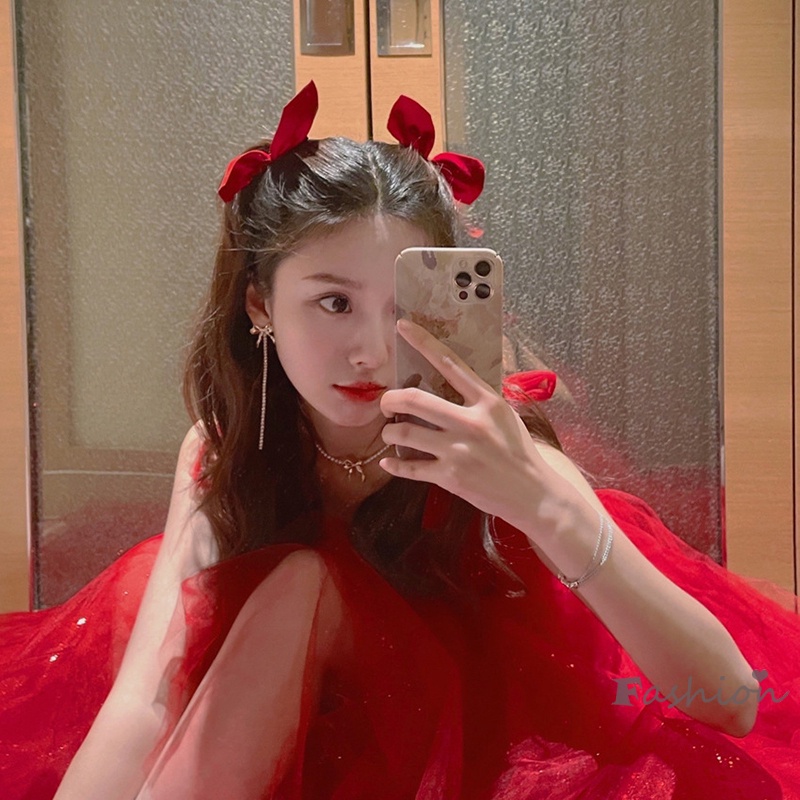 Set 1 Cặp Kẹp Tóc Nơ Bằng Vải Dễ Thương Phong Cách Nhật Hàn Nhật Bản Dễ Thương Cho Nữ