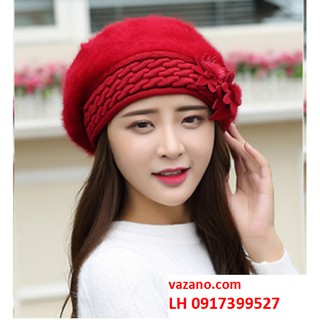 nón len nữ bere lông thỏ Mũ len nữ bere lông thỏ thời trang Hàn QUốc