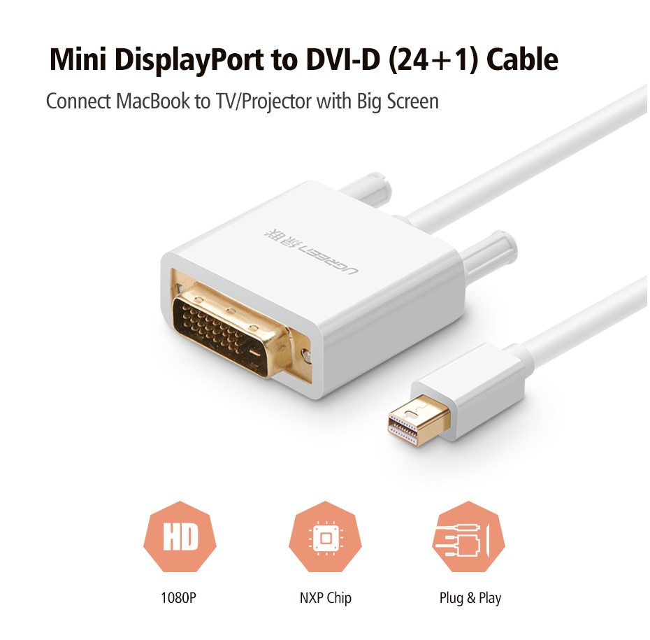 Ugreen Dây Cáp Chuyển Đổi 1 / 2 Mini DP Sang DVI D 24 + 1 Cho TV Laptop