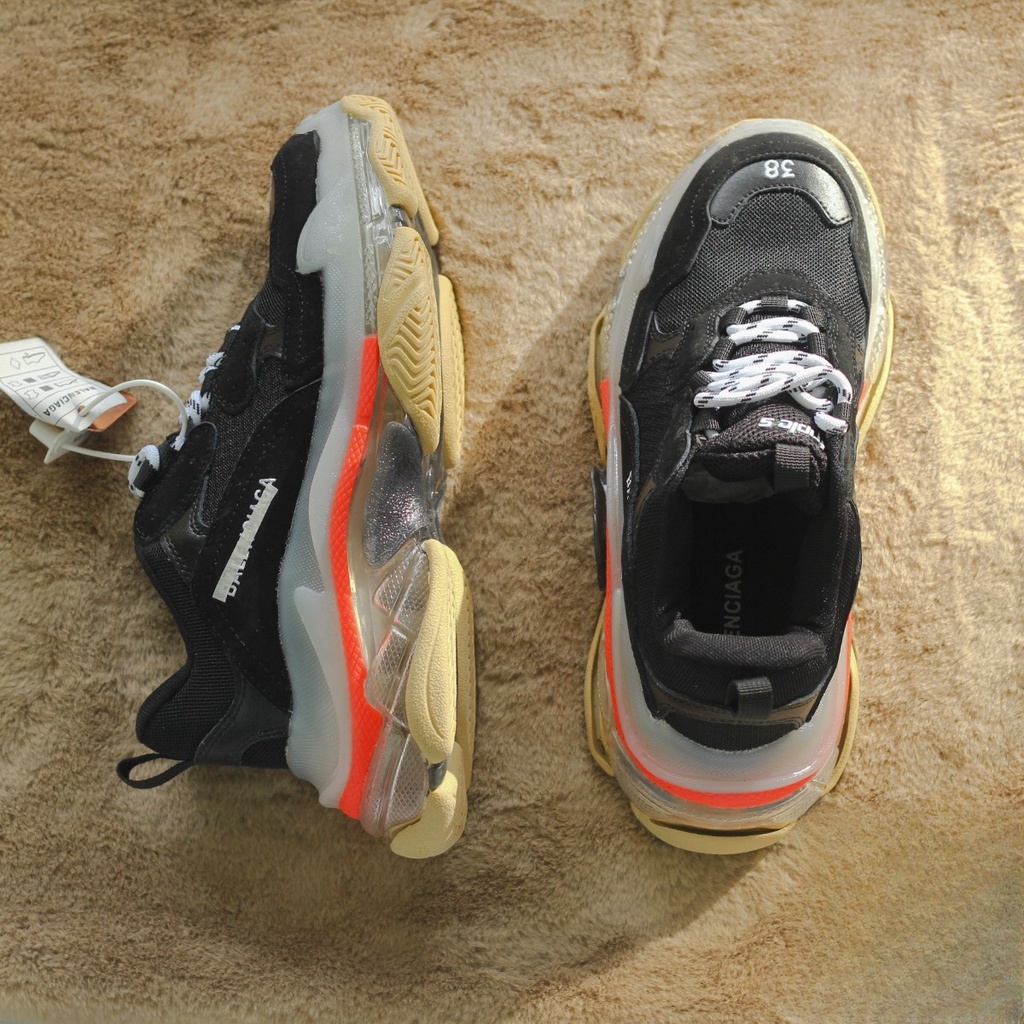 Giày Sneaker Nam Nữ Balen Triple Đế Khí Đen Lé Đỏ , Full Box Pk