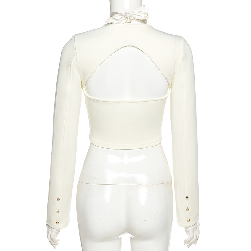 Women'S Long Sleeves Slim Waist Hollow Out Hatler Cropped Top | BigBuy360 - bigbuy360.vn
