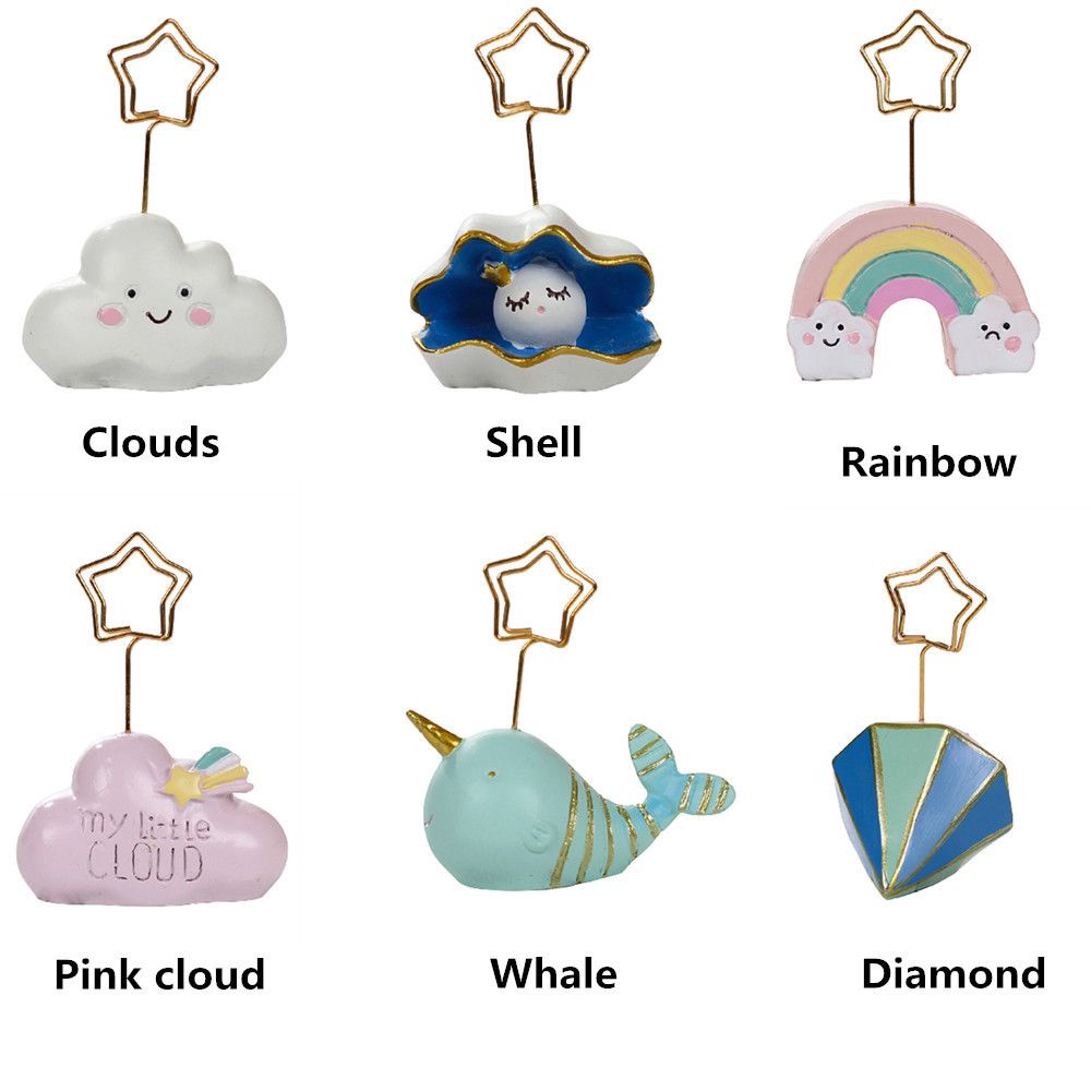 Giá đỡ kẹp hình ảnh/ giấy note bằng nhựa resin hình đám mây màu cầu vồng dễ thương trang trí bàn tiệc cưới