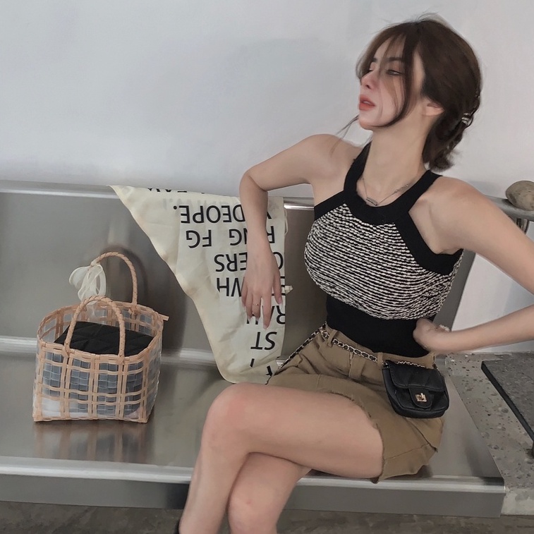 Áo dệt kim ZHELIHANGFEI không tay hở lưng thời trang quyến rũ