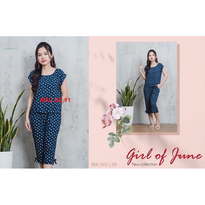 Bộ lanh trung niên kiểu áo cộc quần lửng họa tiết hoa lá