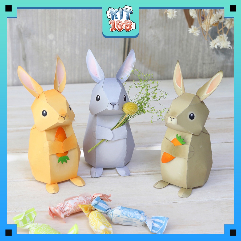 Mô hình giấy động vật 3 chú Thỏ con