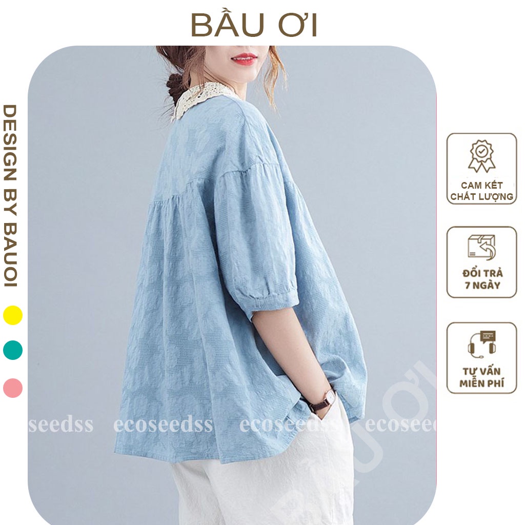 [ MẪU MỚI A04] ÁO BẦU CÔNG SỞ MÙA HÈ CỔ PHA REN CHẤT ĐẸP - ÁO SƠ MI BẦU HÀNG THIẾT KẾ DÁNG SUÔNG FREE SIZE ĐẾN 70KG