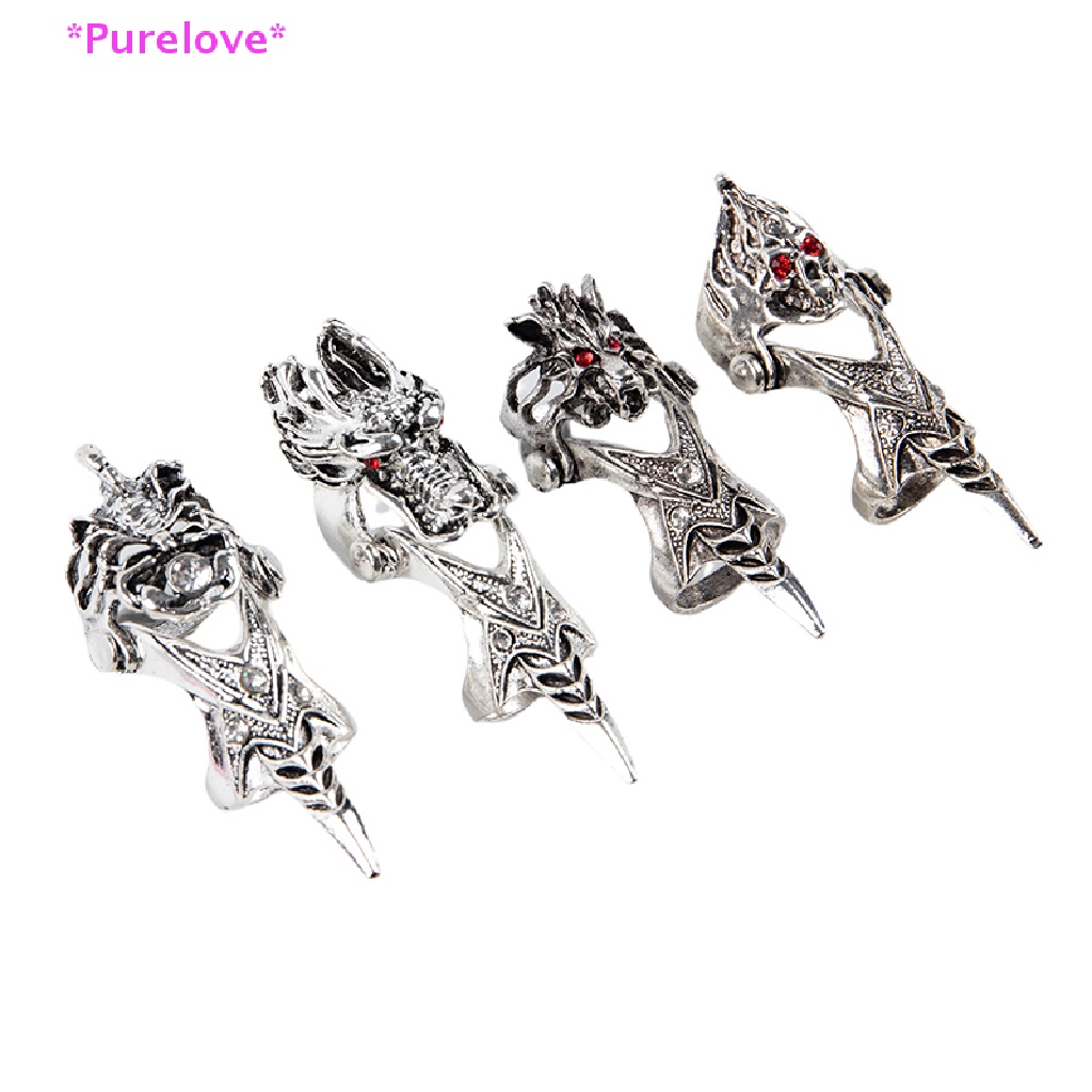 &gt; Nhẫn Giáp Khớp Ngón Tay Hình Đầu Lâu Móng Vuốt Rồng Có Thể Uốn Cong Phong Cách Gothic Punk Trang Sức Halloween Cho Nam Và Nữ