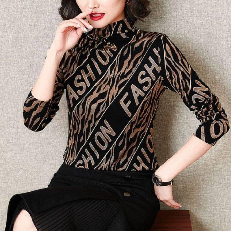 Áo thun tay dài in chữ thời trang cho phụ nữ trung niên