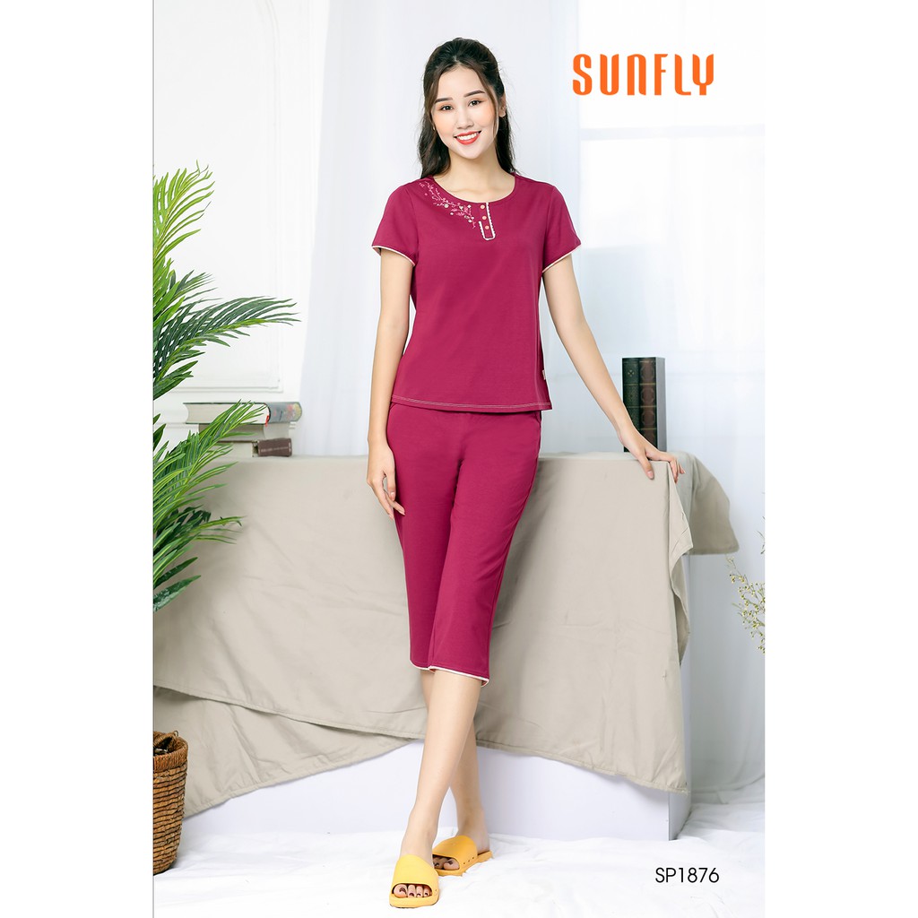 Đồ bộ mặc nhà cotton áo cộc, quần ngố SUNFLY SP1876