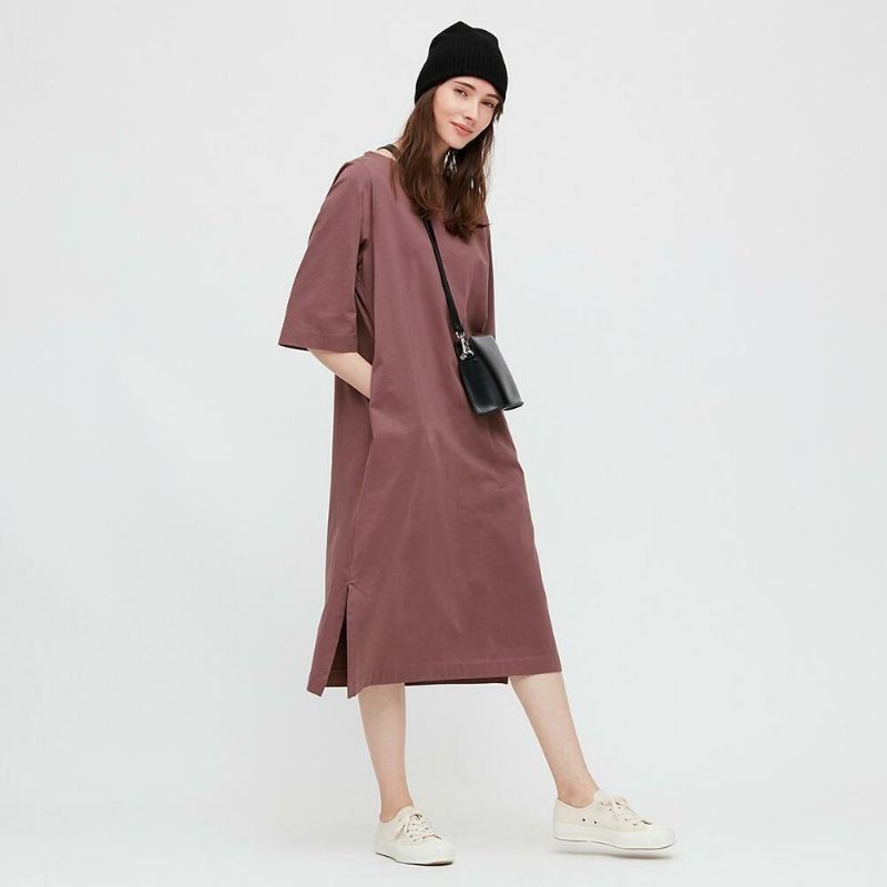 🌹🌿❤ Đầm Uniqlo Mercerized Cotton Short-Sleeve Long T Dress
