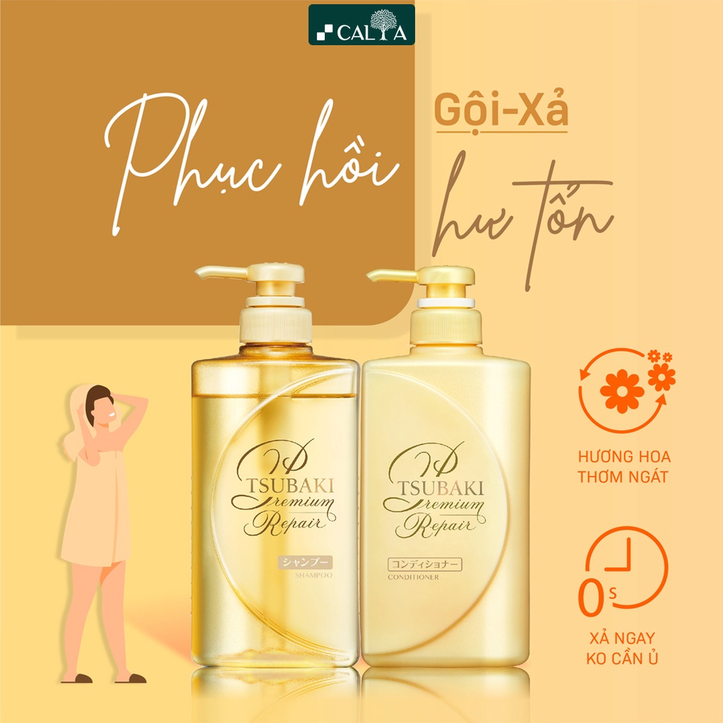 Combo Dầu Gội, Dầu Xả, Mặt Nạ Tóc, Xịt Dưỡng Tsubaki Premium Phục Hồi Bóng Mượt, Ngăn Rụng Tóc 490ml/180g