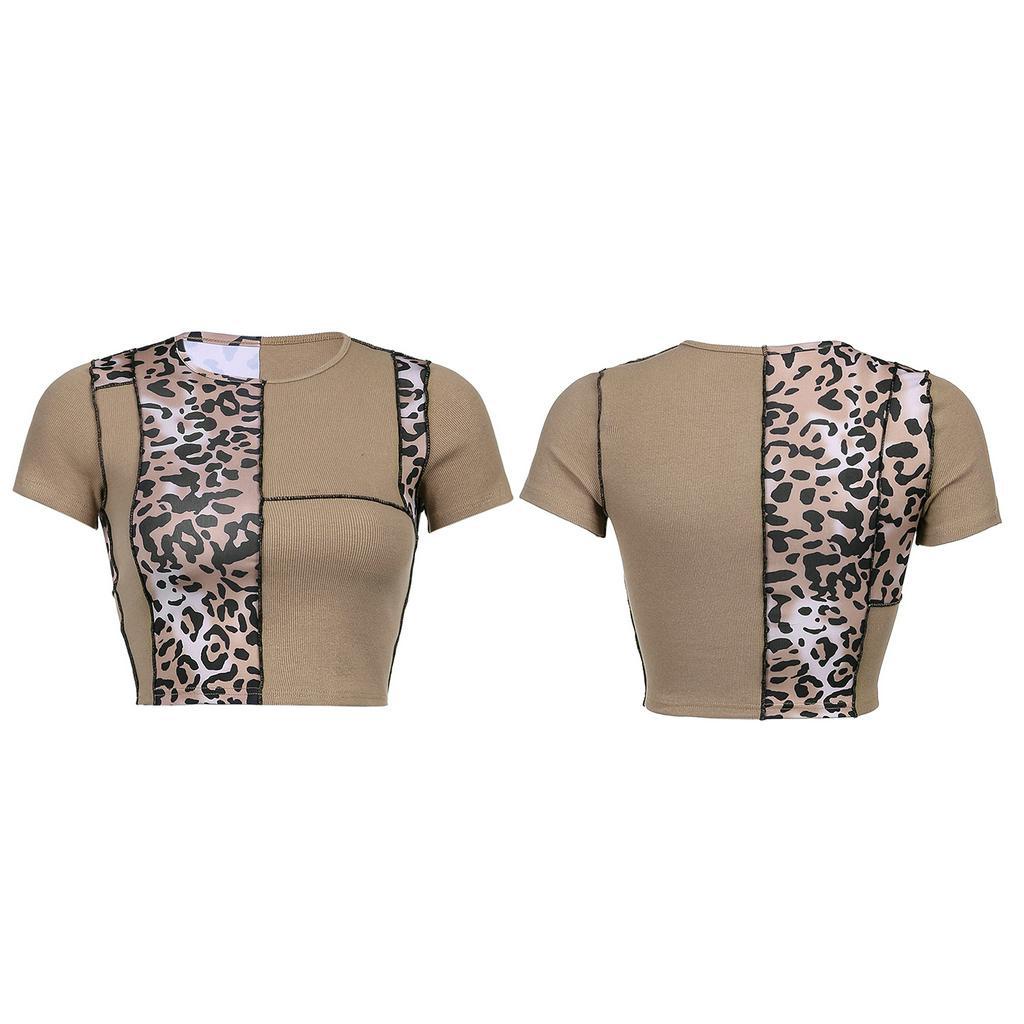 Áo croptop tay ngắn phối họa tiết da báo cá tính cho nữ