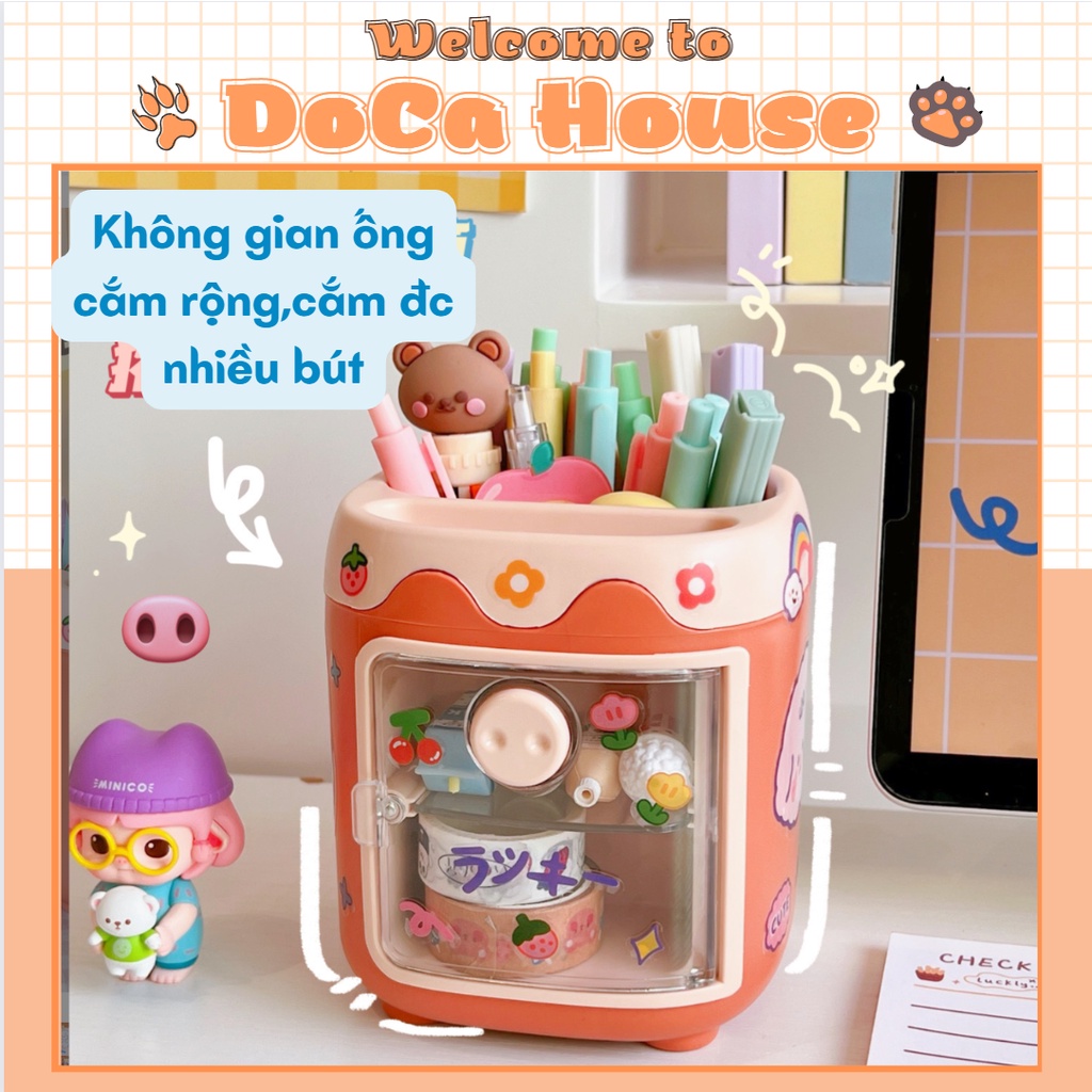 Ống cắm bút DOCA kèm tủ đựng đồ 2in1 tiện lợi xinh xắn dễ thương