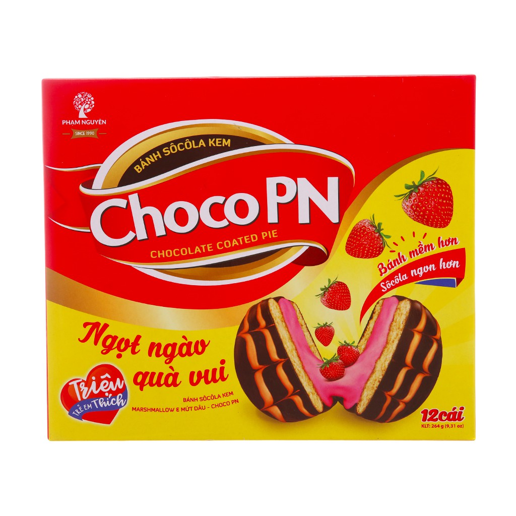 Bánh socola kem nhân marshmallow và mứt dâu Choco PN hộp 264g (12 cái)