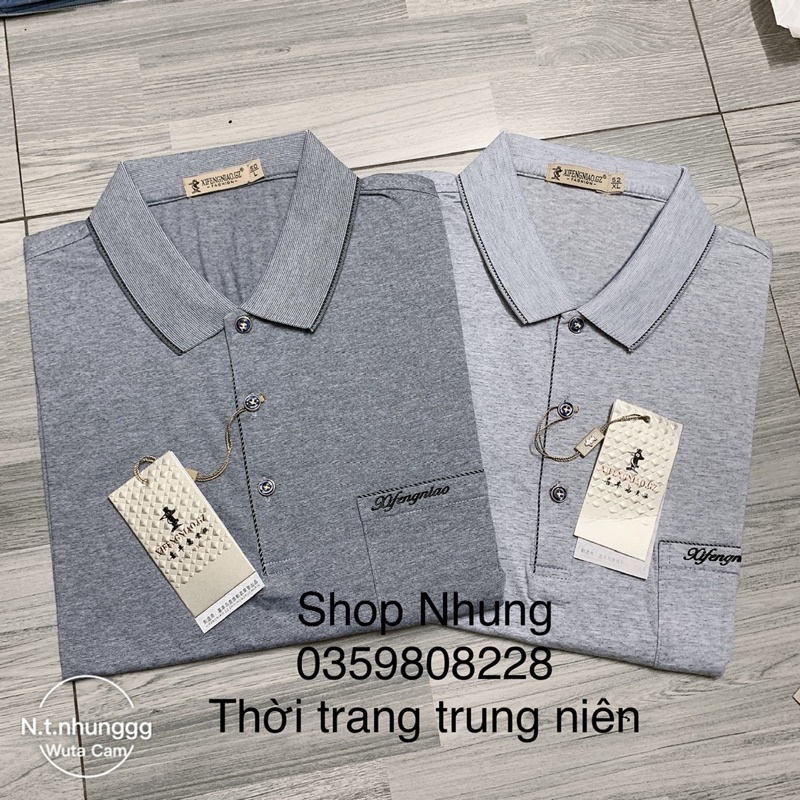 ÁO PHÔNG áo thun nam trung niên cộc tay cổ bẻ có túi góc