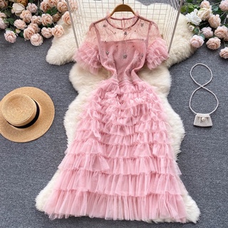 Đầm tiểu thư ren đính đá xếp tầng đủ size