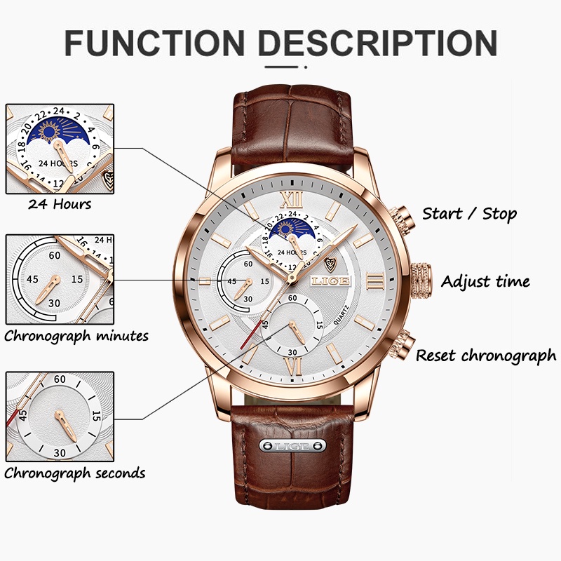 LIGE Đồng Hồ Nam Dây Da Chống Thấm Nước Của Hãng Ligee