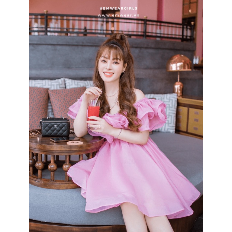 (Mẫu Mới) Đầm Tơ Xước Trễ Vai Mẫu Mới THiết Kế Xinh Như THiên Thần UP Valentina Shop